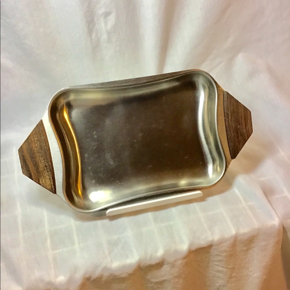 Stainless Steel Serving Condiment Tray Dish Wood - Picture 2 of 6